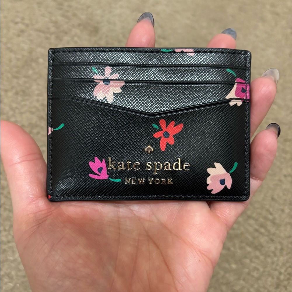 Kate Spade Black with Pink and Red Floral Card Holder
